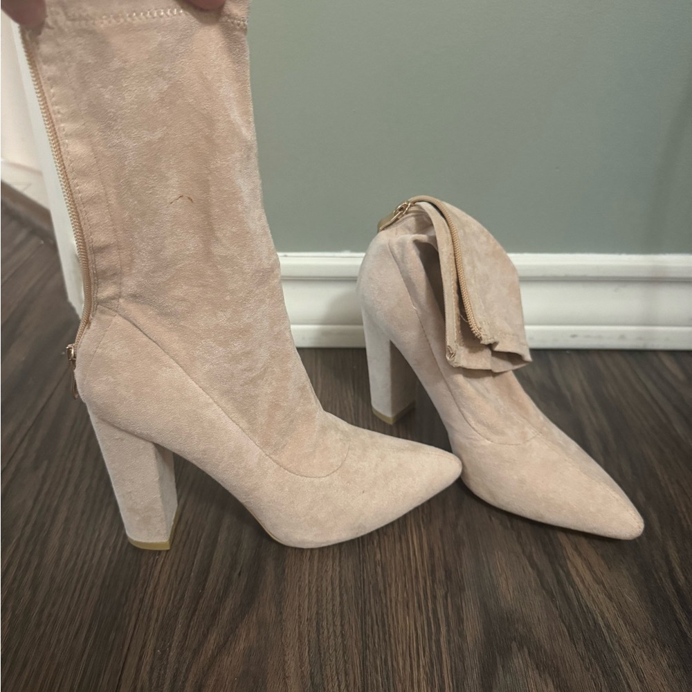Elegant Cream Sock High Heel Boots (Never worn)